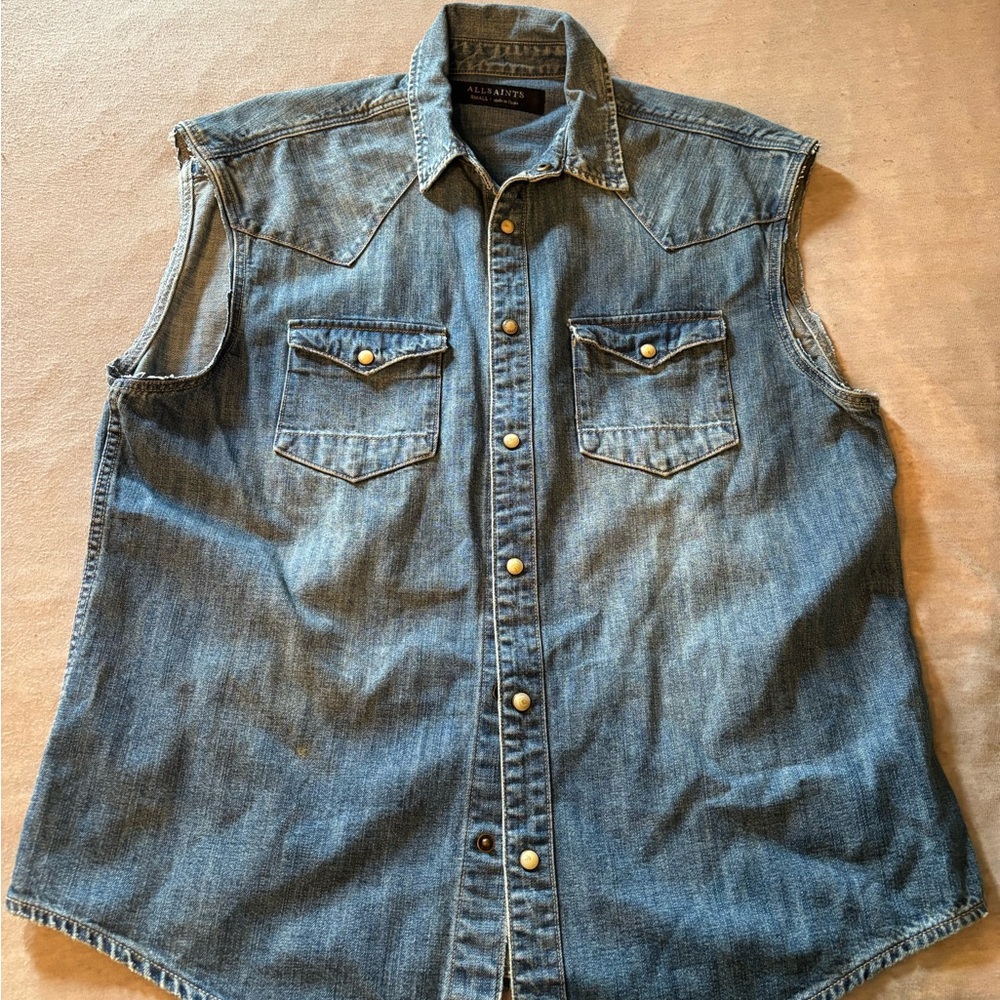 Denim Sleeveless Button-Up Shirt